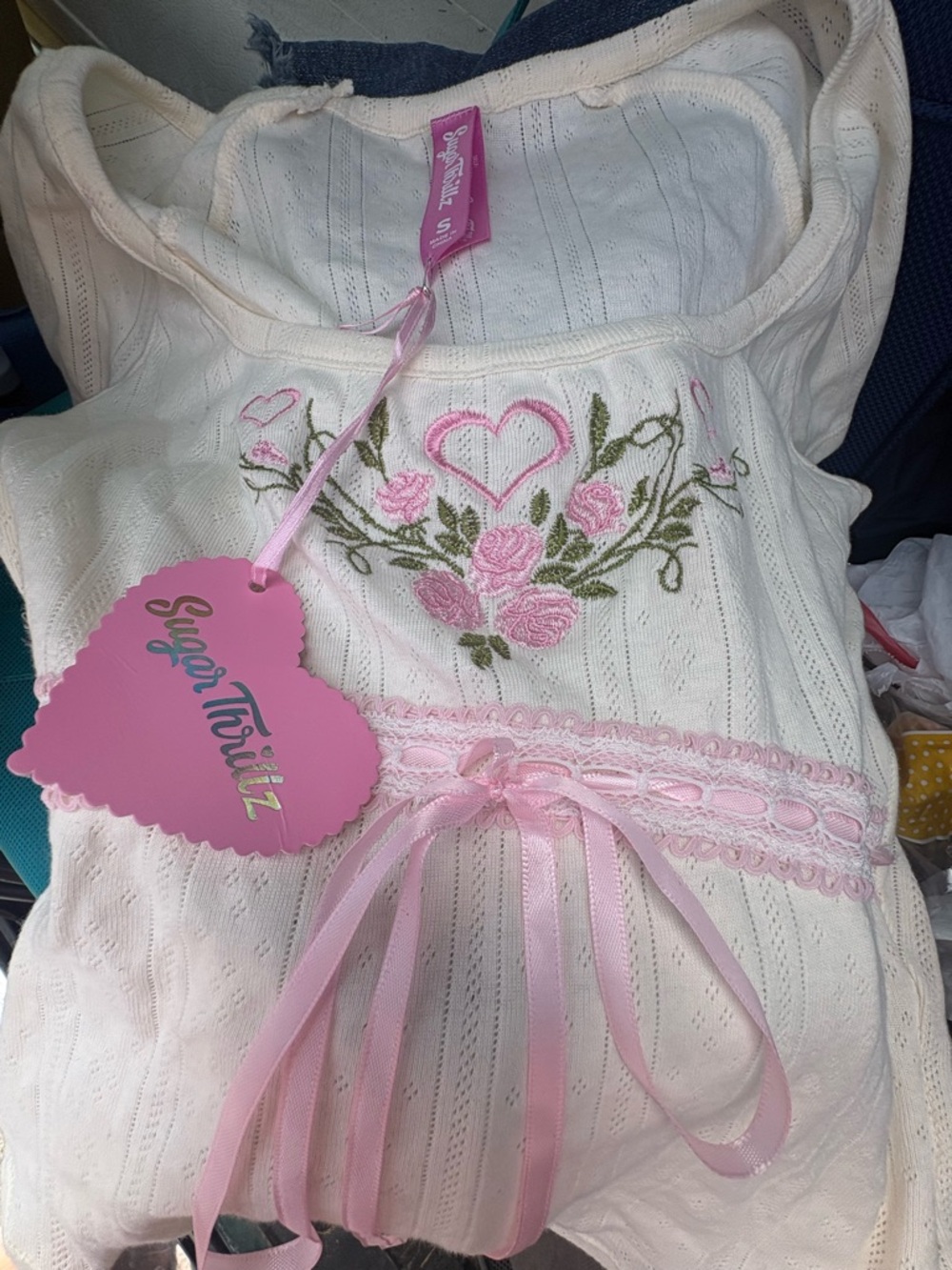 Sugar Thrillz White Sundress with Pink Rose Embroidery